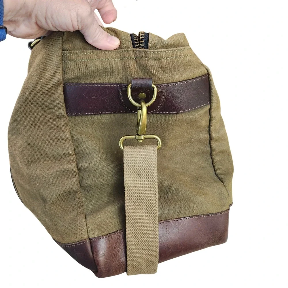 The Normal Brand Waxed Canvas Leather Duffel Bag Olive Green Weekender Travel